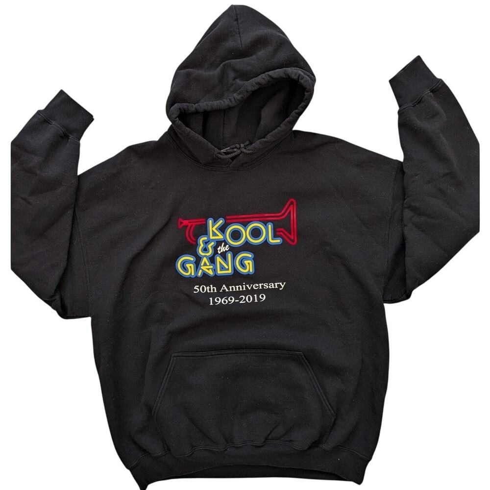 VTG Kool & The Gang 50th Anniversary Unisex XL Hoodie Sweatshirt Logo Black